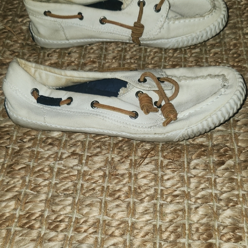 Sperry Women's White and Tan Boat Canvas Sneakers Sneakers 6.5 - Picture 8 of 10